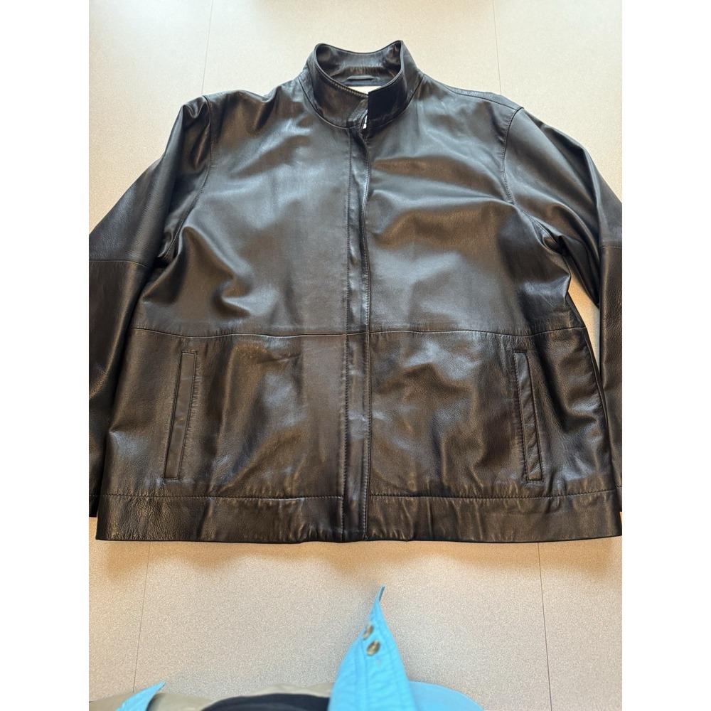 Liz Claiborne Genuine 100% Black Leather Jacket W/ Zip Front and Pockets Size XL